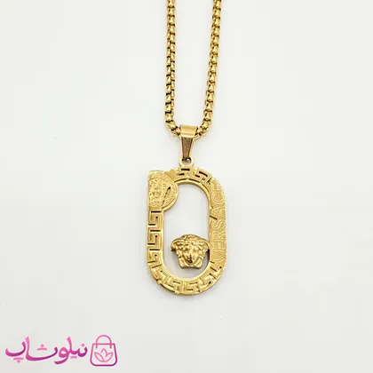 گردنبند مردانه Versace با پلاک بیضی طلایی