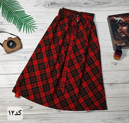 دامن چهارخونه پشمی قد 75 کد 50129