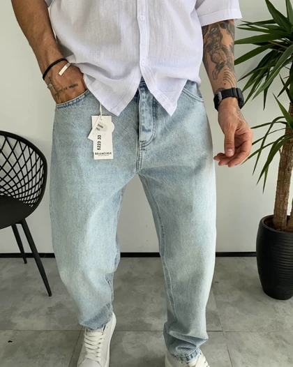 شلوار مام فیت ابی یخی ساده BALENCIAGA