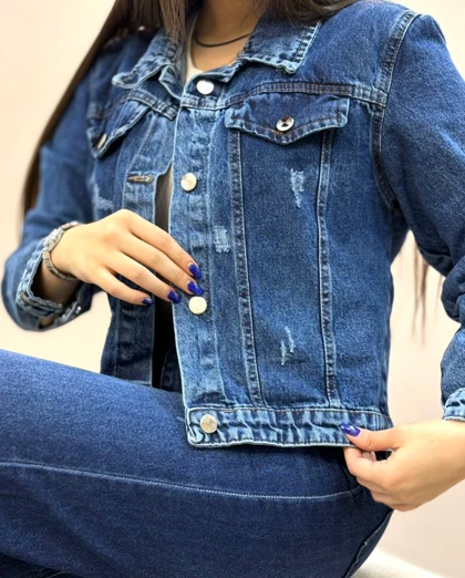 کت جین اندامی زاپ‌دار کوتاه