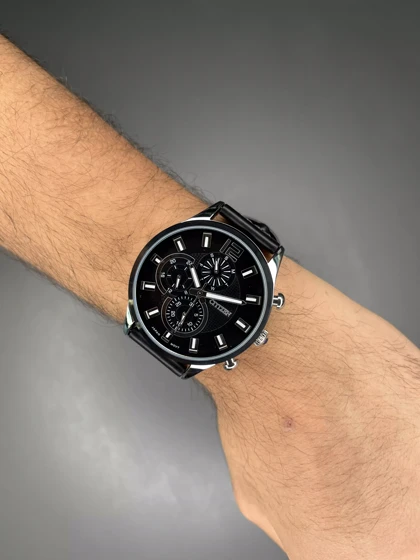 ساعت مچی سیتیزن کورنوگراف چرمی مشکی Citizen