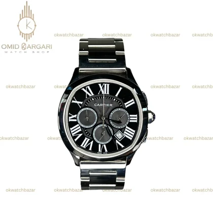 ساعت مچی کارتیه کورنوگراف بند سیلور صفحه مشکی Cartier