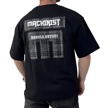 تیشرت آستین کوتاه مردانه مشکی مچینست طرح باکسی