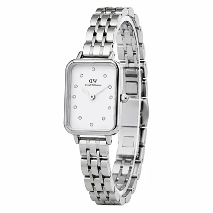 ساعت زنانه دنیل ولینگتون مستطیلی سیلور ایندکس نگین مدل DW-8928-L