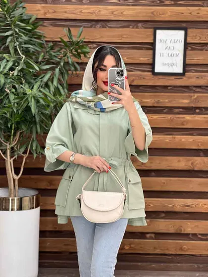 مانتو لینن کمرگت دار بغل جیب