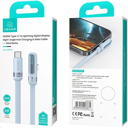 کابل تایپ سی به لایتنینگ یوسامز USAMS مدل US-SJ652 توان 30 وات 1.2 متر
