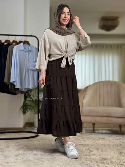 دامن چین‌دار زنانه لینن مدل روناس