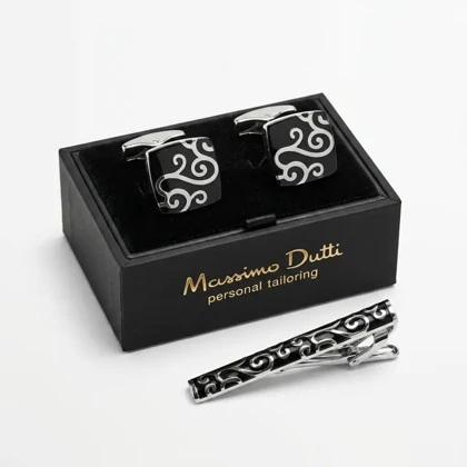 ست دکمه سردست و سنجاق کراوات طرح فلورال برند Massimo Dutti