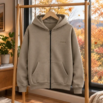 سویشرت کلاهدار مردانه مدل ZARA-خاکی