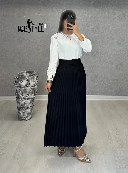 دامن ماکسی پلیسه کمر دار : 8679