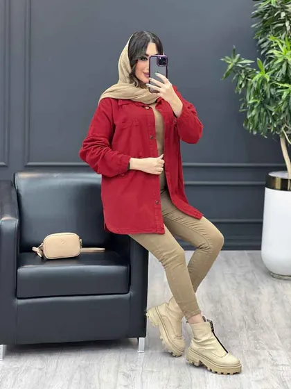 مانتو جین رنگی دو جیب