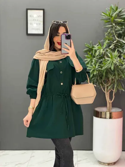مانتو لینن کمرگت پیراهنی