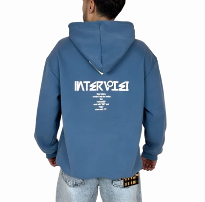 هودی آبی کلاهدار اورسایز مردانه مشکی MONO با لوگوی لوزی و چاپ پشت