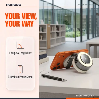 پنکه شارژی چندکاره پورودو Porodo مدل PDLFSTMF135BG مگ سیف با چراغ LED