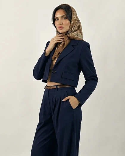 ست کراپ کت و شلوار بگ دو پیلی زنانه ریچ کت مزون (جنس کرپ باربی) (8737)