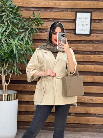 مانتو لینن کمرگت دار بغل جیب