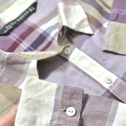 شومیز چهارخانه بنفش سبز سفید برند Zara سایز 40 تا 44 مدل کلاسیک کد 3146
