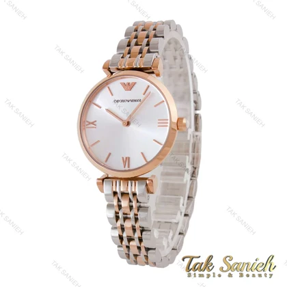 ساعت امپریو آرمانی دورنگ رزگلد زنانه صفحه سیلور ایندکس خطی Armani-4964-L