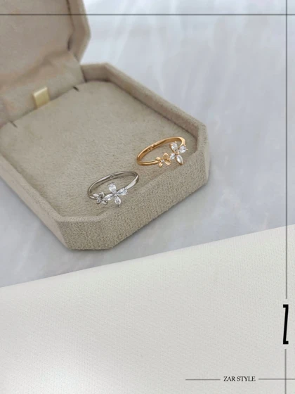 انگشتر دو گل آینه‌ای و نگینی
