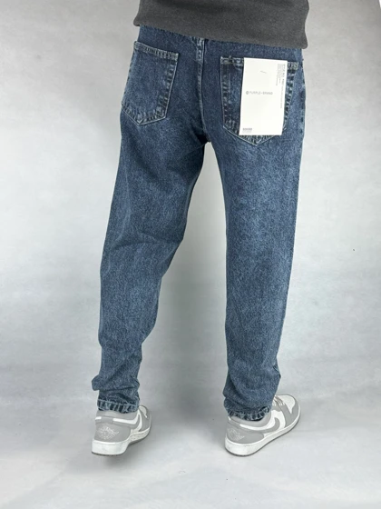 شلوار جین مردانه مام فیت آبی تیره زاپ‌دار 145