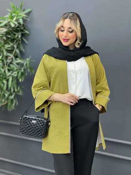 مانتو جلو باز مروارید دوزی