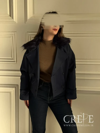 بارانی کراپ یقه خزدار