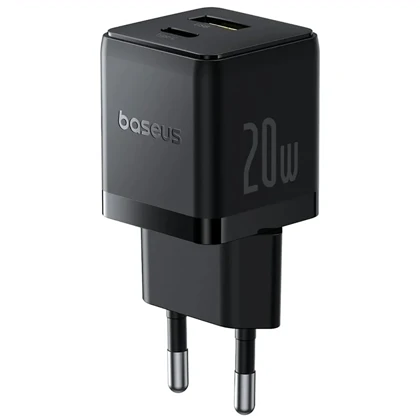 شارژر دیواری 20 وات فست شارژ Type-C و USB بیسوس با کابل دو سر تایپ سی CCZC20UE