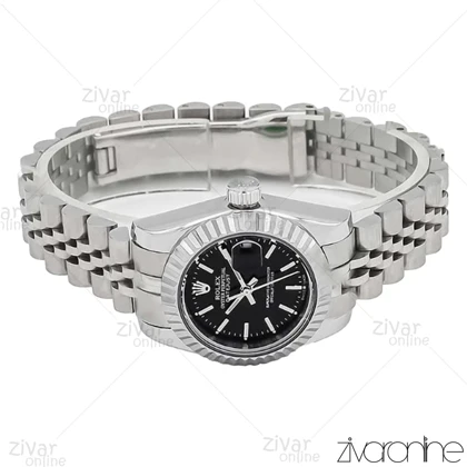 ساعت رولکس دیت جاست زنانه نقره ای صفحه مشکی 105911