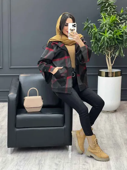 پالتو کلاه دار بغل دو دکمه