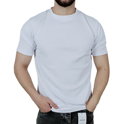 تیشرت آستین کوتاه ساده مردانه سفید طرح بیسکویتی