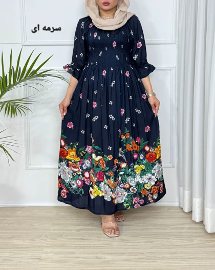 پیراهن سینه کش گل‌دار _ کد 686