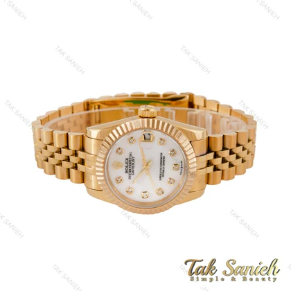 ساعت رولکس زنانه طلایی مدیوم صفحه سفید صدفی Rolex-4449-L