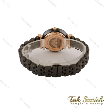 ساعت امپریو آرمانی زنانه سرامیکی مشکی ایندکس نگین رزگلد Armani-5145-L