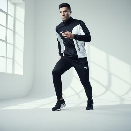 ست سویشرت شلوار مردانه مشکی مدل MotorSport+ کفش ورزشی مردانه Nike مدل Tigo زیره سفید