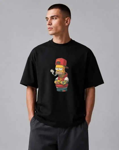 تیشرت باکسی طرح ترکیبی از هومر سیمپسون و بارت استایل Urban Gangster Cartoon Art