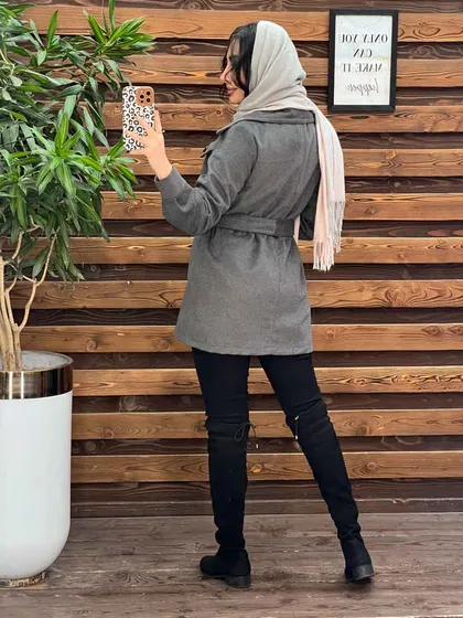 کت فوتر جلودکمه کمردار