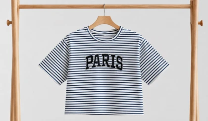 تیشرت باکسی راه راه پنبه زنانه گلدوزی PARIS