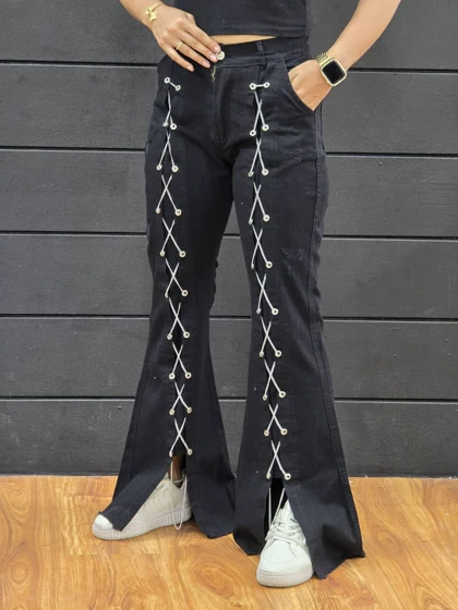 شلوار کتان بوتکات جلو زنجیری زنانه کد 4030106