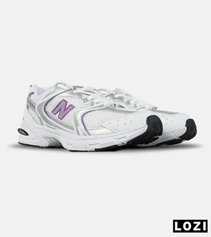 کفش کتانی زنانه و مردانه سفید طوسی بنفش NEW BALANCE 530 مدل 7669