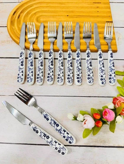 ست کارد و چنگال میوه خوری دنی هوم گل سرمه ای /A0299