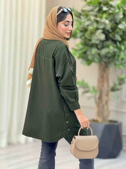 مانتو کتان بغل سه دکمه جیب پایین