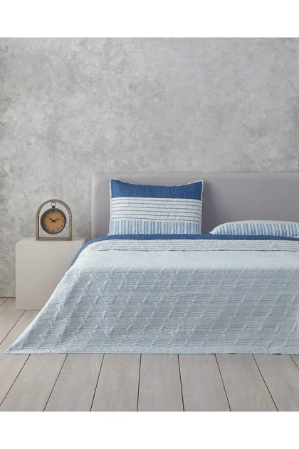 روتختی دو نفره English Home مدل Sleek Stripes پلی‌استر - آبی