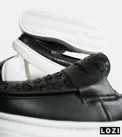 کالج مردانه مشکی سفید Bottega Veneta مدل 6998