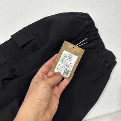 شلوار مام مشکی کتان طرح لبخند اورجینال