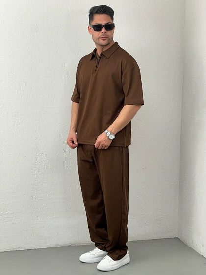 ست مردانه تیشرت نیم زیپ و شلوار