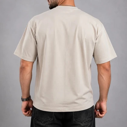 تیشرت قواره باکسی ساده جیب‌دار رنگ موکا کد T237