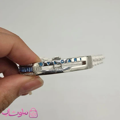 دستبند زنانه بولگاری مدل چرم استیل آبی سفید نقره ای کیفیت مستر کد 1600