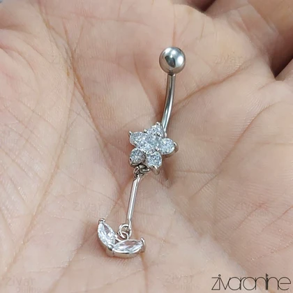 پیرسینگ ناف جواهری مدل گل و برگ 70069