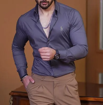 پیراهن ساده مردانه Polo رنگ طوسی یاسی