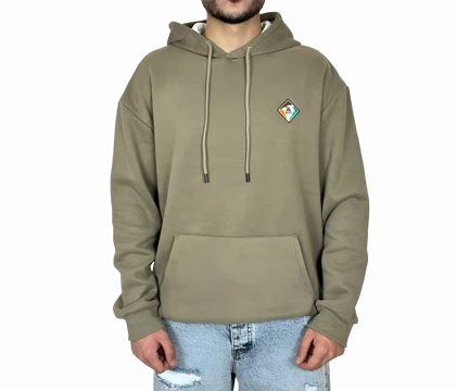 هودی زیتونی کلاهدار اورسایز مردانه مشکی MONO با لوگوی لوزی و چاپ پشت